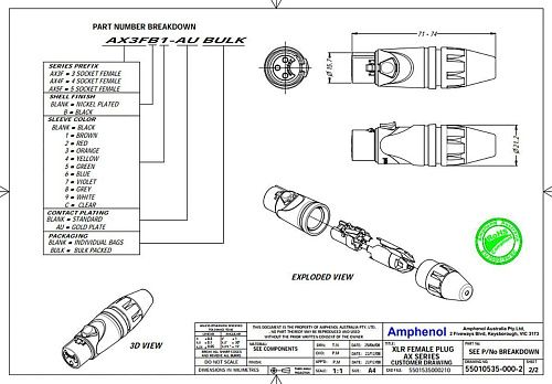 Amphenol AX3F Разъем XLR кабельный мама , 3 контакта ,точеные контакты, цвет - никель.