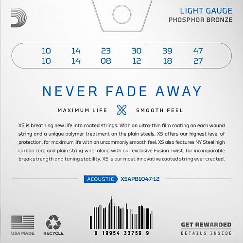 D'Addario XSAPB1047-12 XS Комплект струн для 12-струнной акустической гитары.